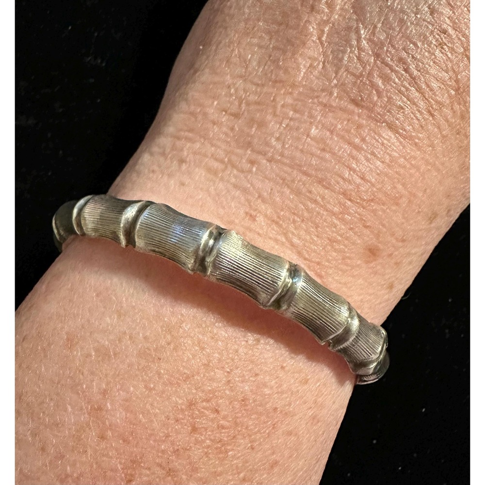 Vintage English Sterling Silver Bamboo Hinged Bangle Bracelet CPS
